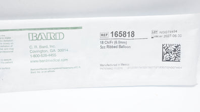 Bard 165818 Bardex All-Silicone Foley Cath. 18Fr 5cc Ribbed Balloon
